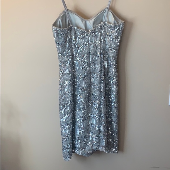 Silver Sequin Beaded Cocktail Dress - Picture 2 of 4